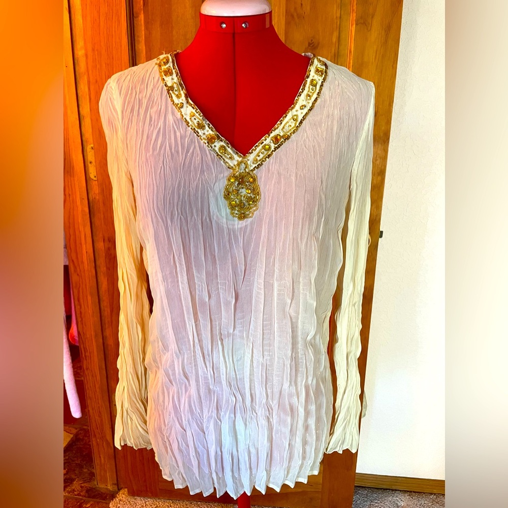Jeweled cream and gold blouse